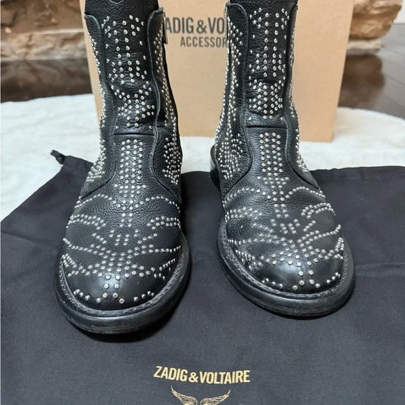 Zadig & Voltaire Black Studded Ankle Boots - Picture 5 of 9